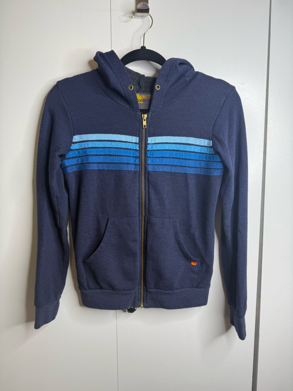Aviator Nation KID'S 5 STRIPE HOODIE - NAVY // BLUE STRIPES Youth Size 14 - Picture 3 of 8